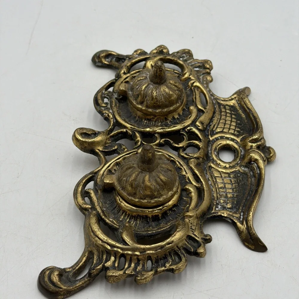 Vintage Double Ornate Brass Style Metal Inkwell JAPAN
